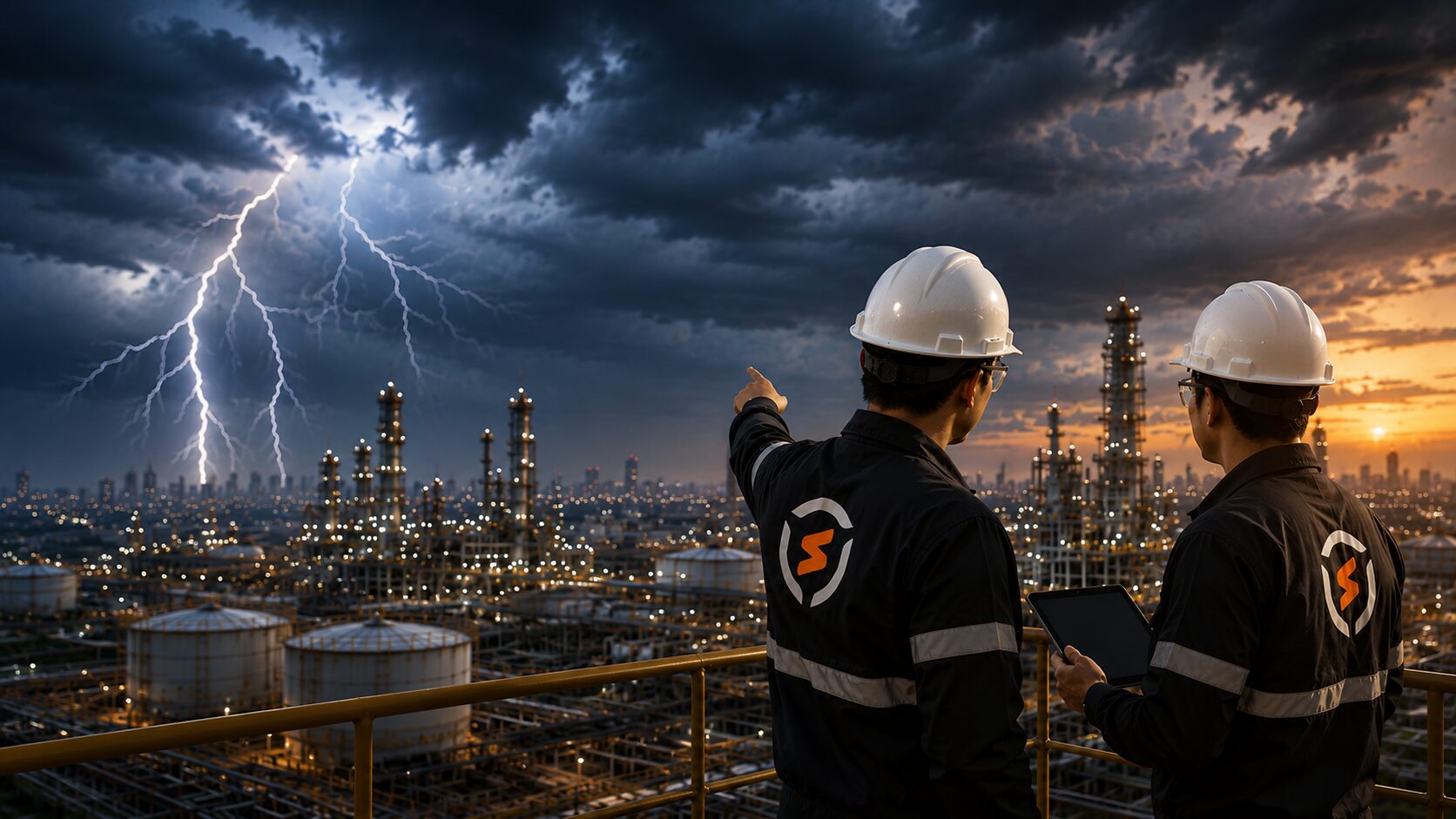 Engineers inspecting a refinery