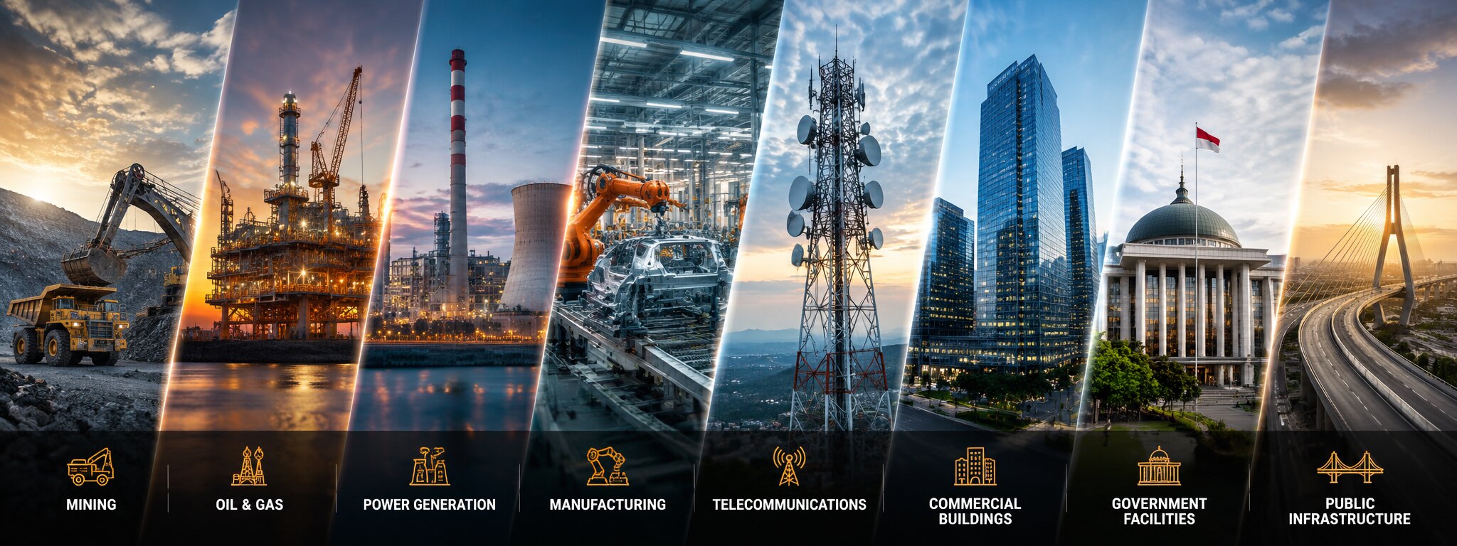 Industries: mining, oil & gas, power generation, manufacturing, telecommunications, commercial buildings, government facilities, public infrastructure